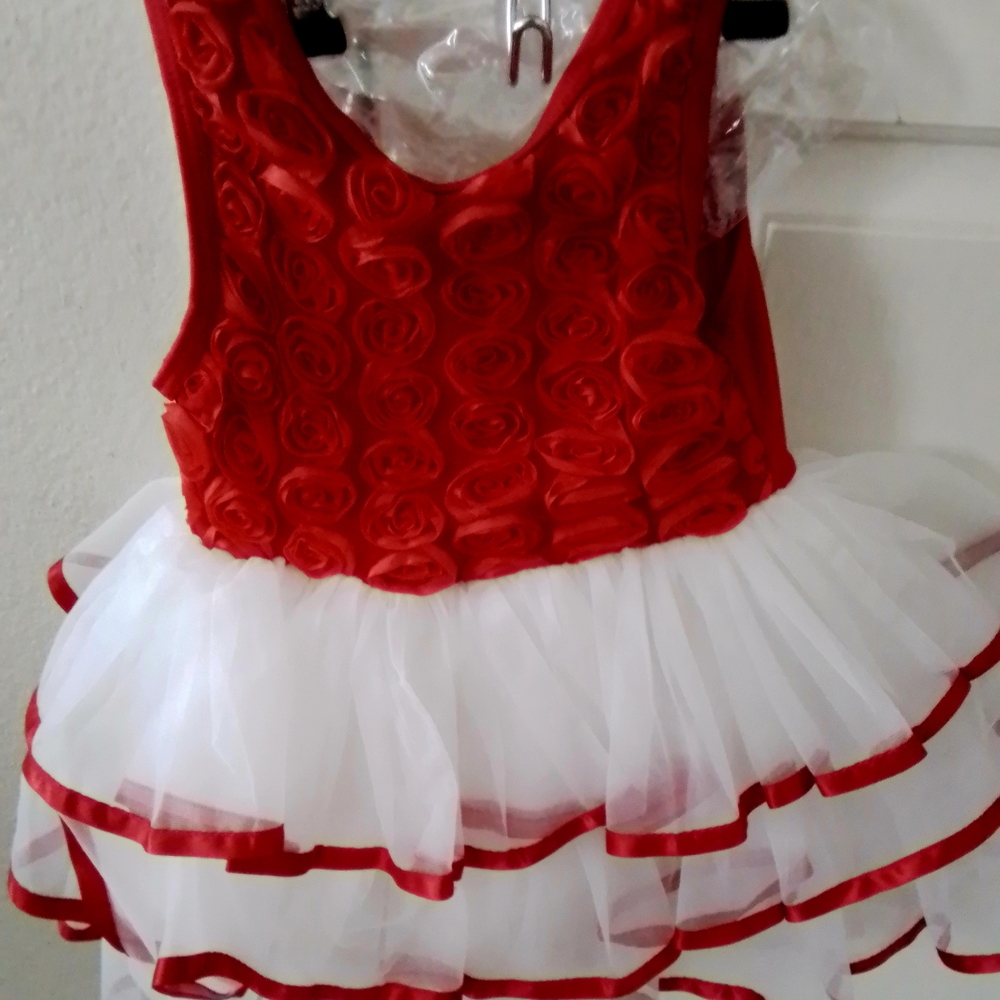 Red and White Rosette Tutu Dress